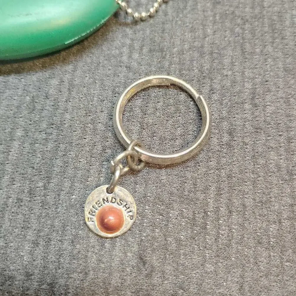 Vintage Friendship Keychain Green Coin Pouch Pill Holder Bag Clip Charm